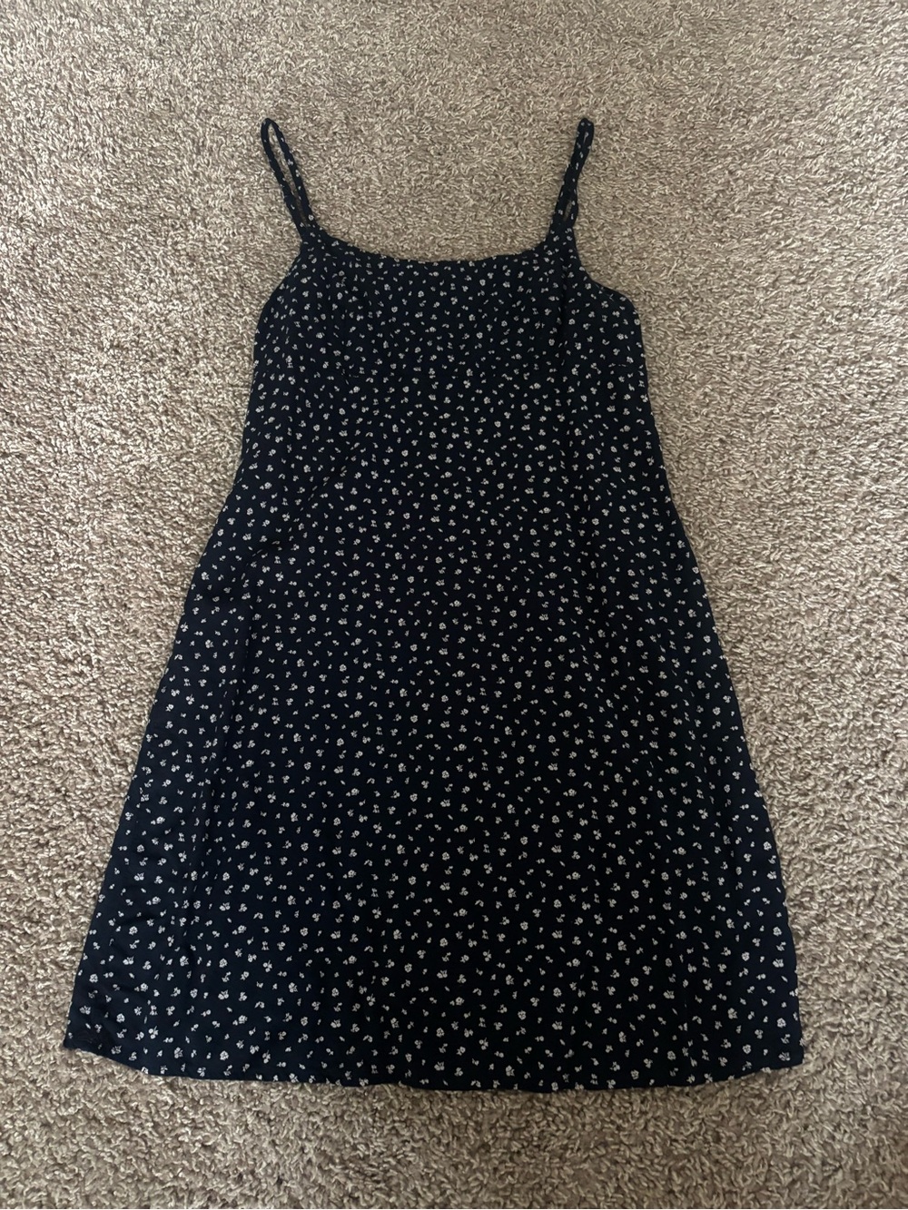Brandy Melville Black Mini Dress with White Ditsy Print